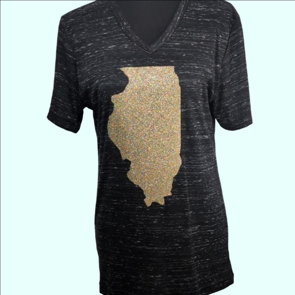 Black and Gold Glittery Graphic Women's Top Illinois